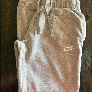 Nike Light Gray Track Pants with Drawstring & Swoosh